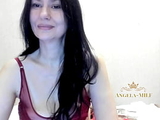 Dark haired MILF in lace stockings and burgundy sexy panties dances and arouses young dicks / Angela-MILF