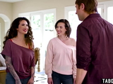 Lesbian couple Casey Calvert and Arabelle Raphael in a lust triangle threesome with her ex boyfriend